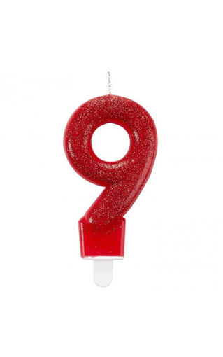 Picture of CANDLE GLITTER NUMBER 9 RED - 7.6CM